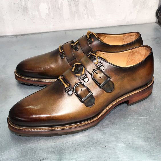 New Men's Handmade Latest Style Unique Straps Dress Shoes, Genuine Leather shoe