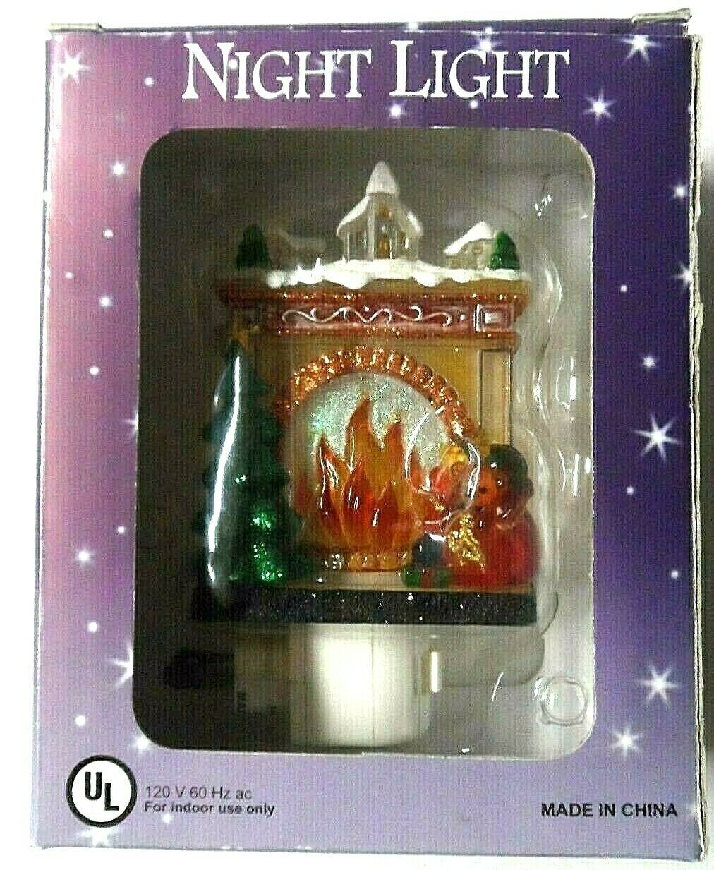 Night Light Christmas Xmas Holiday Wall Plug In Fireplace Tree Presents
