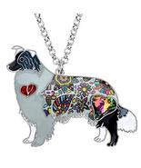 LifeOfPro Enamel Alloy Rhinestone Crystal Border Collie Dog Necklace Pen... - $24.00