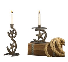 Western Star Tapered Candle Holder Set 2 Rustic Metal Black Country Horseshoe