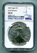 2022 T-2 American Silver Eagle Eagle Landing Ngc MS69 Early Releases Type Two Pq - $51.95