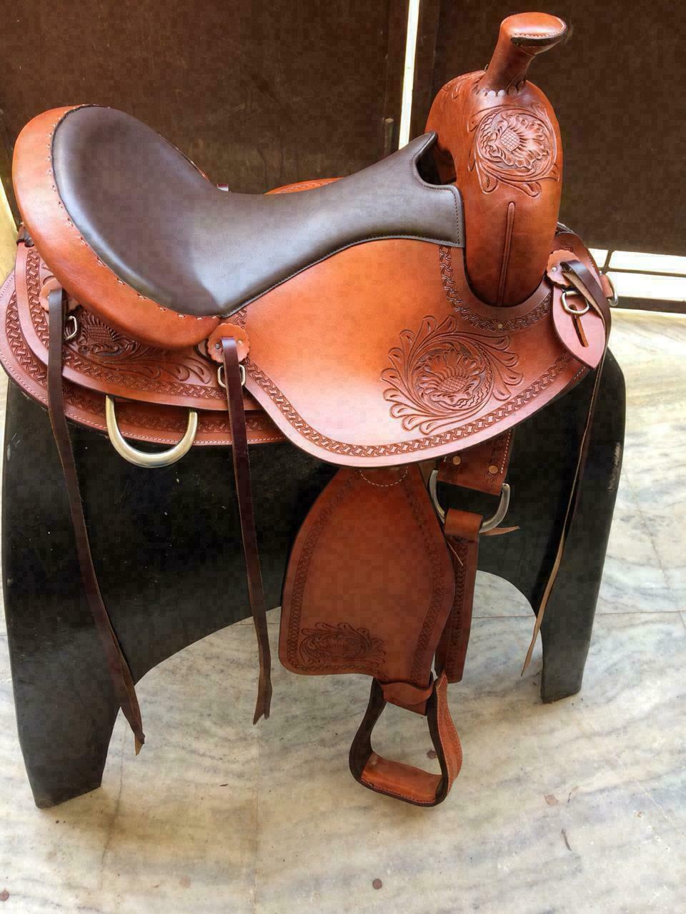 EcoLeather Western Saddle, Drum Dye Finish Horse Saddle Size (13" To