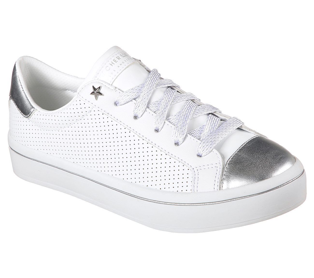 926 White Silver Skechers Shoes Women Memory Foam Comfort Street Camila ...