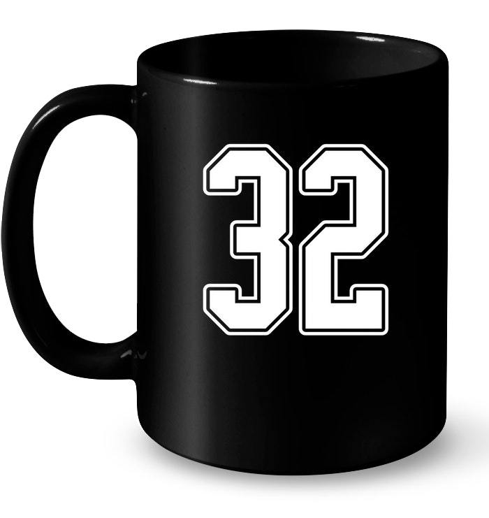 32 White Outline Number 32 Sports Fan Jersey Style Ceramic Mug - Mugs