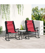 3PC Folding Outdoor Furniture Set, Rocking Chairs, Coffee Table, Red - $217.50