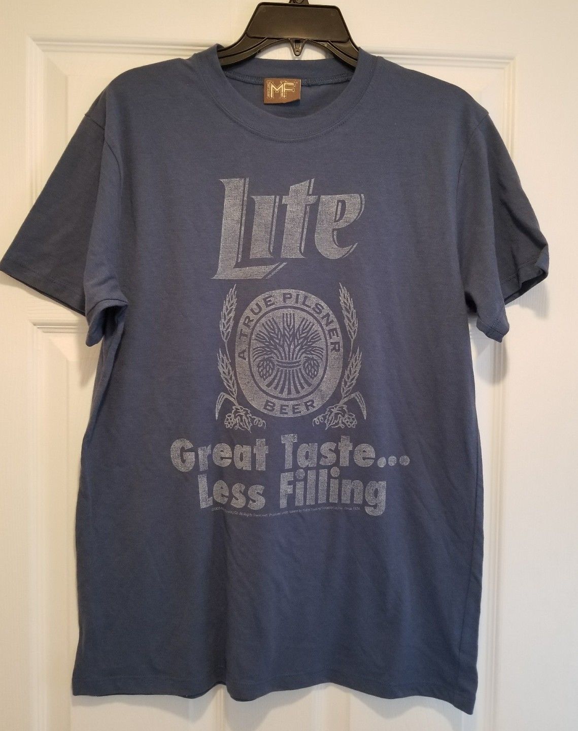 New Miller Lite Great Taste Less Filling Adult Large Soft Blue Beer T ...