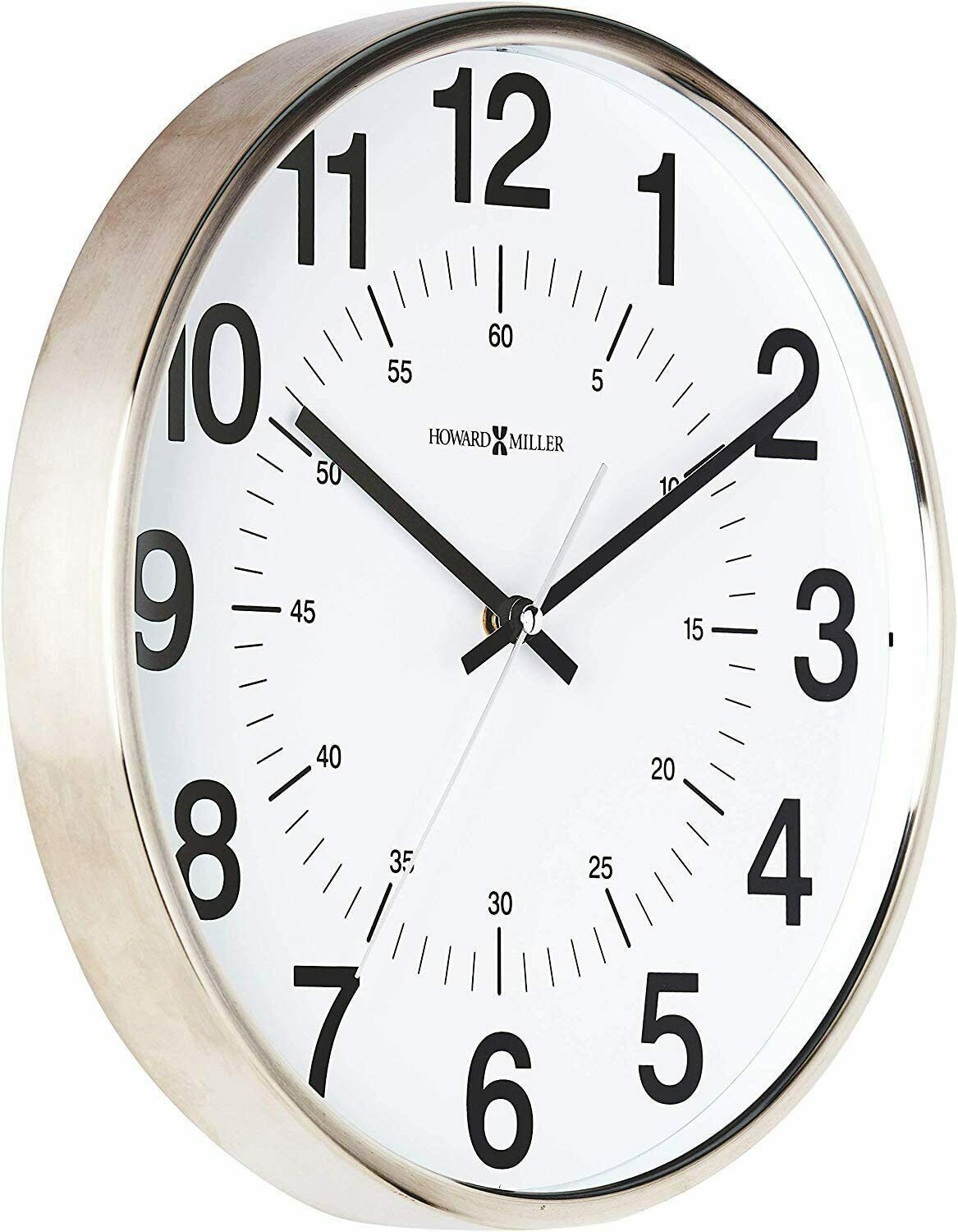 Nice Wall Clock 12" Analog Metal Nickel Silver Toned Industrial Sleek