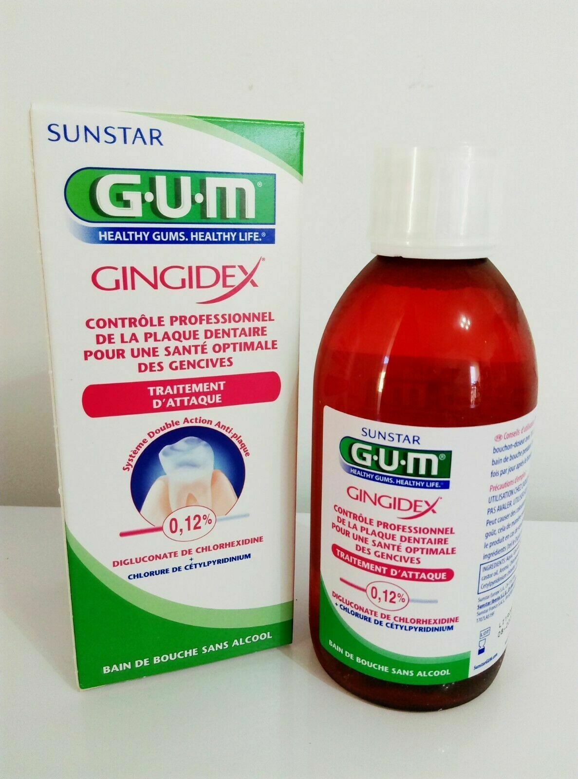 Gum gingidex mouthwash control of bacterial plaque professional long