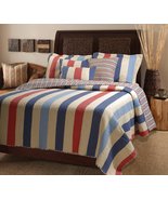 Denin Blue Multicolor Austin Stripe Quilt Bedspread Bedding Collection - $21.99+