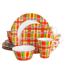 Oui by French Bull Multicolor Plaid 16 Piece Round Porcelain Dinnerware Set - $71.65