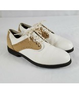 Rockport Golf Shoes Women Sz 8.5 Ivory Leather Brown Suede Jack Nicklaus... - $18.55