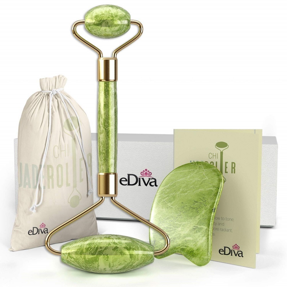 Ediva Natural Jade Rollergua Sha Lymphatic Drainage Tool For Face Neck Body Stones And Rocks