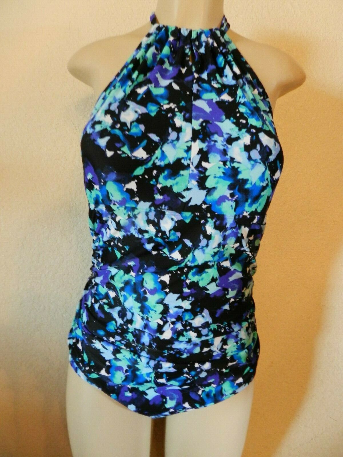 Speedo Women's Swimsuit High Neck Keyhole Floral Print Blue Size XXL