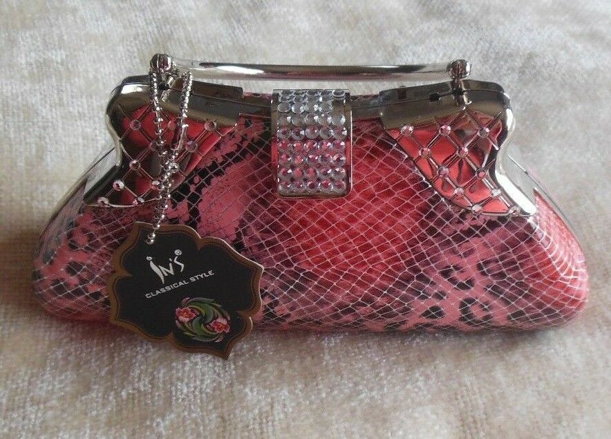 Primary image for In's Classical Style Snake SkinDesign Rhinestone Hard Case Purse w/ Metal Handle