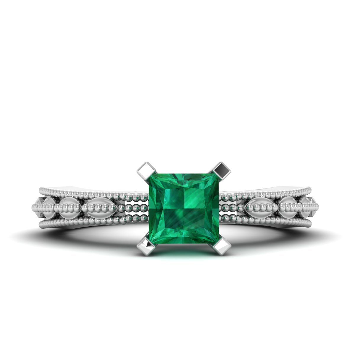 Solitaire Princess Cut Emerald Green Engagement Ring Solid 925 Sterling Silver