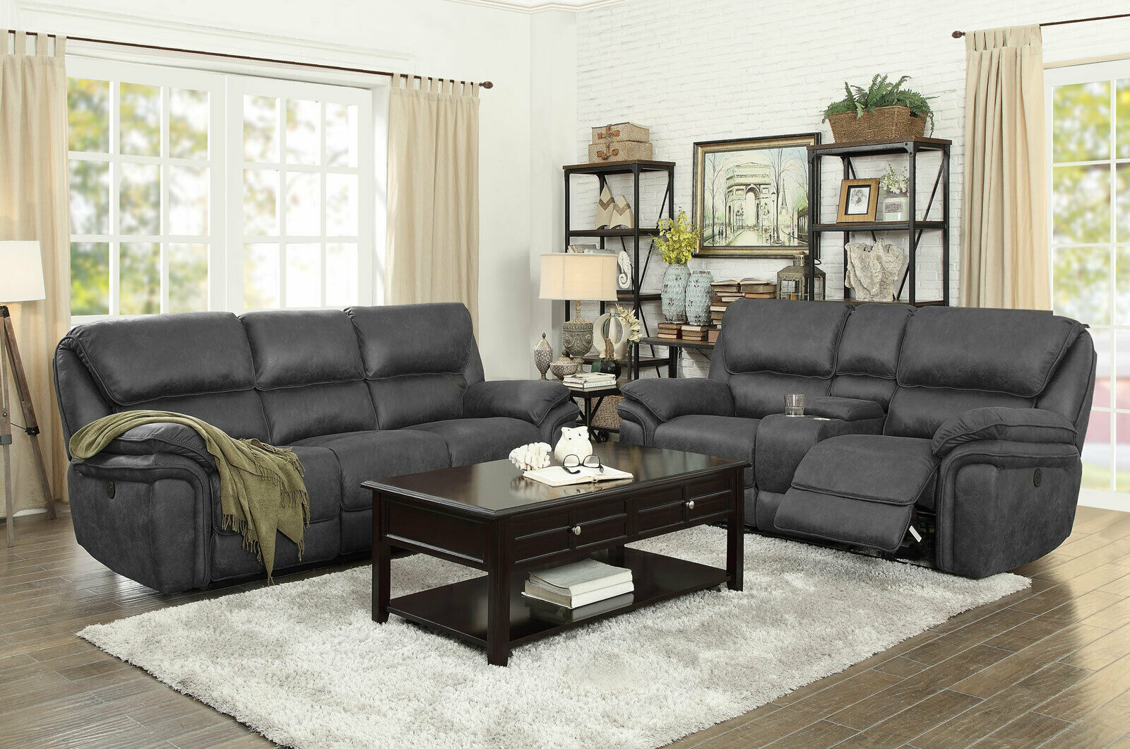 caprice living room gray microfiber reclining sofa couch