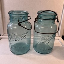 2 Ball Ideal Blue Glass 1 Quart Canning Jars. Missing The Tops - $28.05