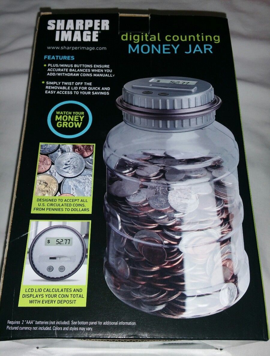 Sharper Image Digital Counting Money Jar Bank with LCD Display New in