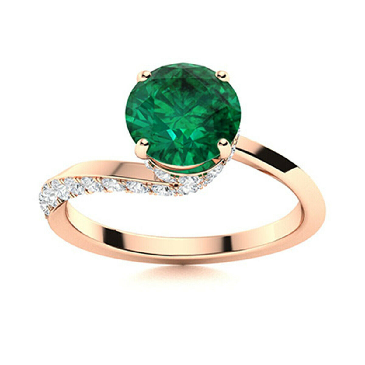 0.75 Ctw Bypass Side Accents Round Green Sapphire 9K Rose Gold Ring