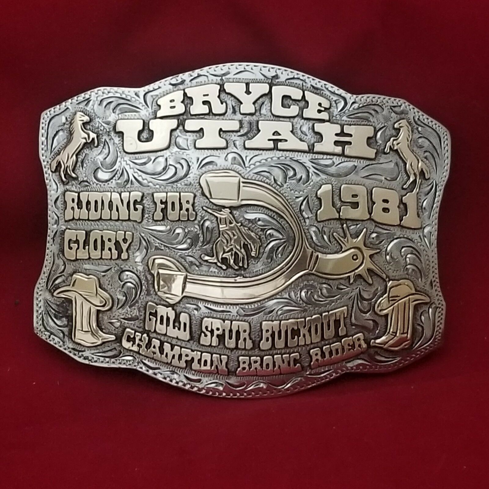 RODEO BUCKLE 1981 BRYCE UTAH BRONC RIDING CHAMP VINTAGE Hand Engraved