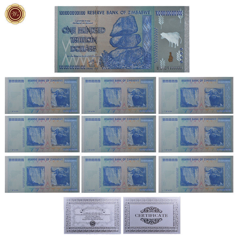 5pcs//set One Hundred Trillion Dollar Gold Banknote In Zimbabwe Envelope Gifts