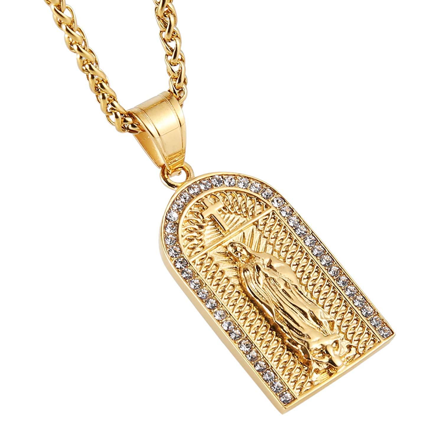 HZMAN Christian Jewelry Gold Plated Cz Inlay Stainless Steel Mary ...