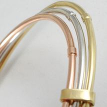 TRIPLE 18K ROSE YELLOW WHITE GOLD BANGLE RIGID BRACELET, SMOOTH, MADE IN ITALY image 4