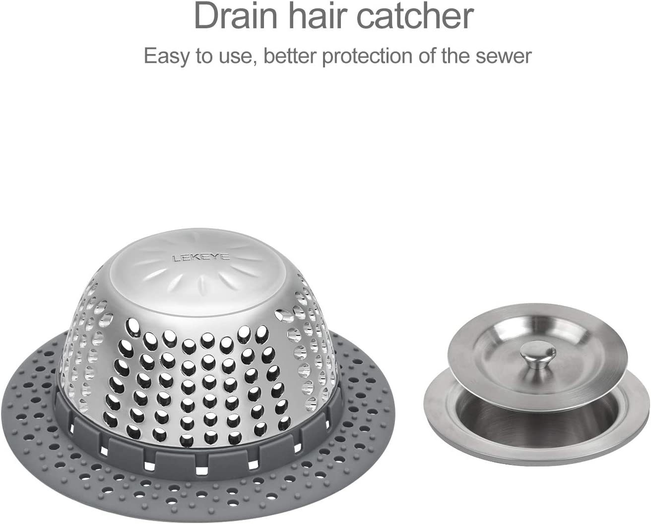 LEKEYE Drain Hair Catcher/Bathtub Shower Drain Hair Trap/Strainer Stainless  Steel Drain Protector(Patented Product)