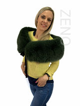 Blue Fox Fur Shawl 47' Saga Furs Green Color Fur Collar Wrap Scarf Ribbon image 3
