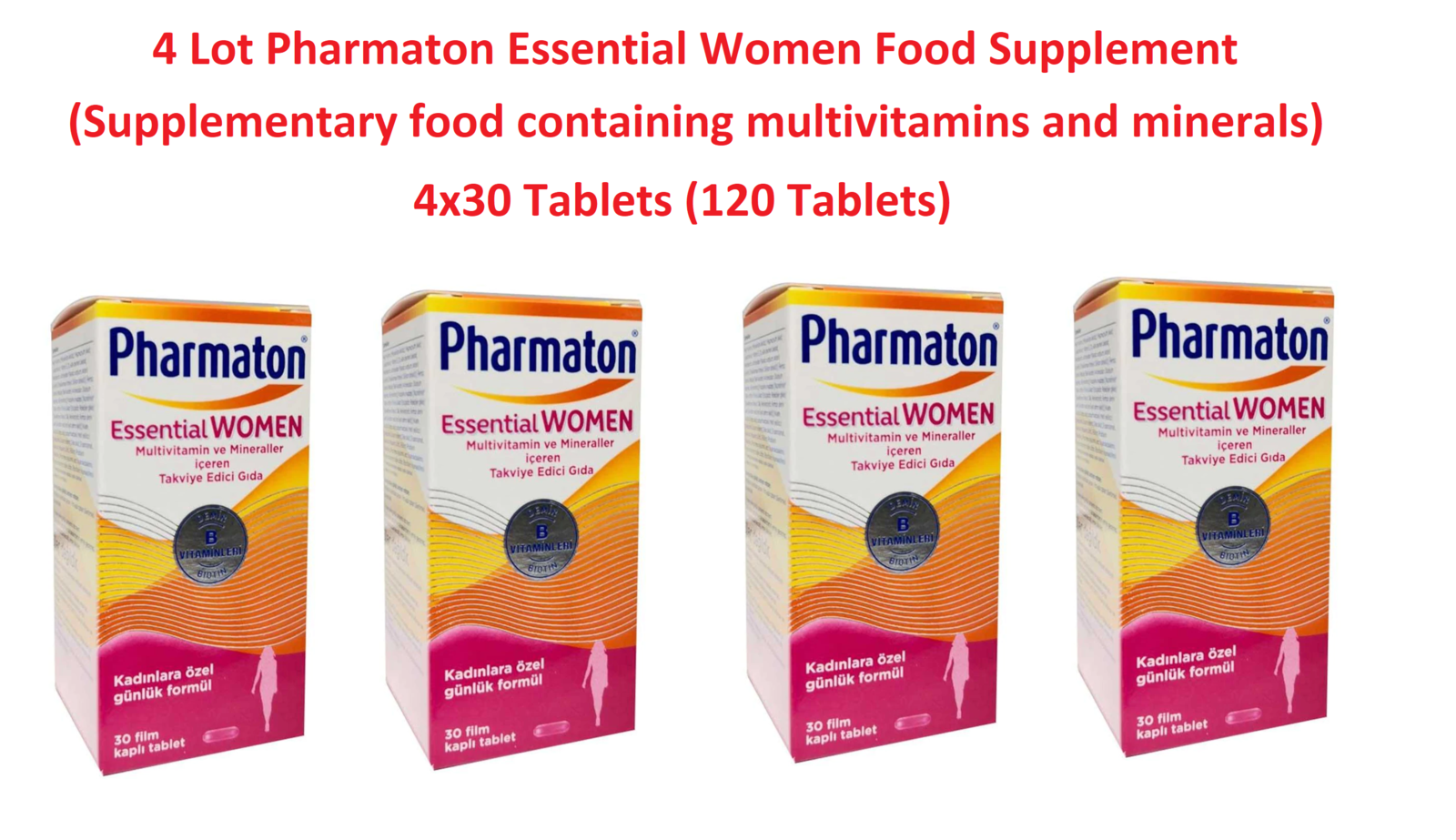 4 Lot Pharmaton Essential Women Food Supplement 4x30 Tablets (120 Tablets) NEW