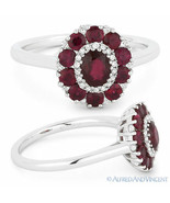 1.34 ct Red Ruby &amp; Diamond Pave Cluster Right-Hand Flower Ring in 18k Wh... - $1,702.79