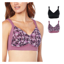 Rhonda Shear 2-pack Molded Cup Bra with Mesh Overlay ( Floral/Black, 1x)... - $19.50