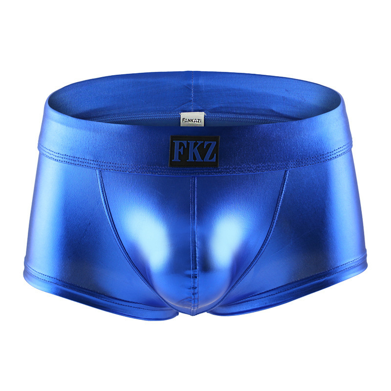 Men's sexy underwear faux leather metallics Blue boxer briefs panties # ...