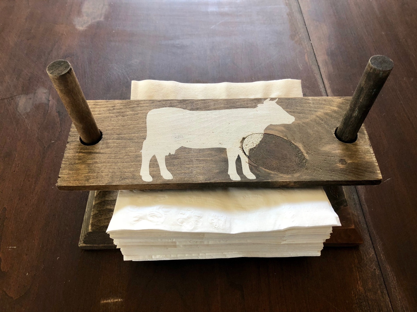 Napkin holder, rustic, country, farmhouse, decor, napkins, white, cow
