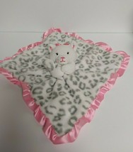 Okie Dokie Lovey Kitty Cat Leopard Gray White Pink Rattle Satin Security Blanket - $19.79