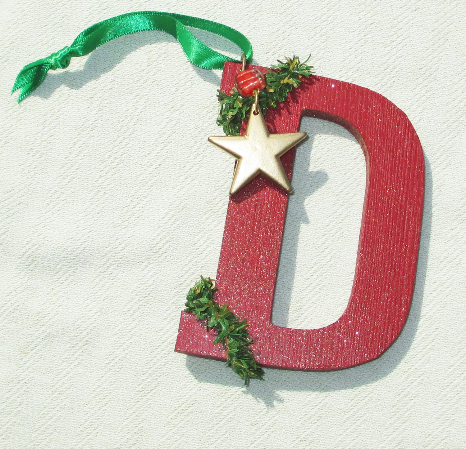 Wooden "D" Initial Letter Holiday Ornament Handmade Collectible