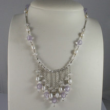 .925 SILVER RHODIUM NECKLACE WITH WHITE PEARLS AND TRANSPARENT AND LILAC CRISTAL image 1
