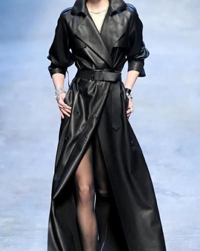 Image of Women Genuine  % Lamb Skin Slim Fit Leather Designer Long Trench Coat-NV-