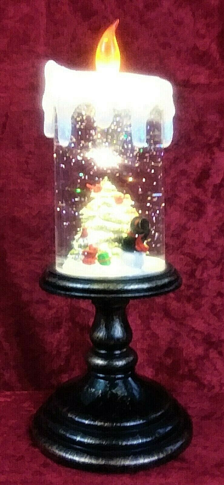 CHRISTMAS PEDESTAL FLICKER CANDLE GLITTER GLOBE W/SNOWMAN & TREE ...