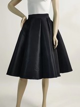 BLACK Knee Length Pleated Skirt A-line Black Taffeta Pleated Party Skirt Outfit image 1