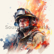 Watercolor painting, fireman edition.A.I.Art, or kids room #4 of 4. - $1.99