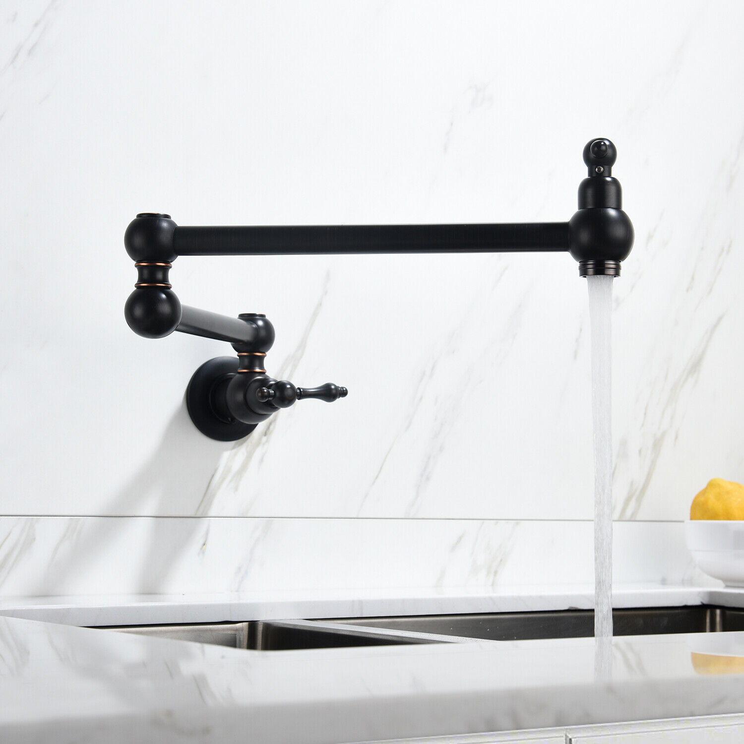 Matte Black Pot Filler Faucet Commercial Brass Wall Mount Kitchen Sink