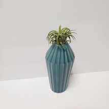 Blue Ceramic Bud Vase / Air Plant Holder with Ribbed design, Mediterranean decor image 3