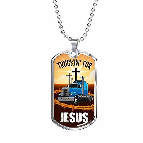 Express Your Love Gifts Truckin for Jesus Trucker Dog Tag Stainless Steel or 18k