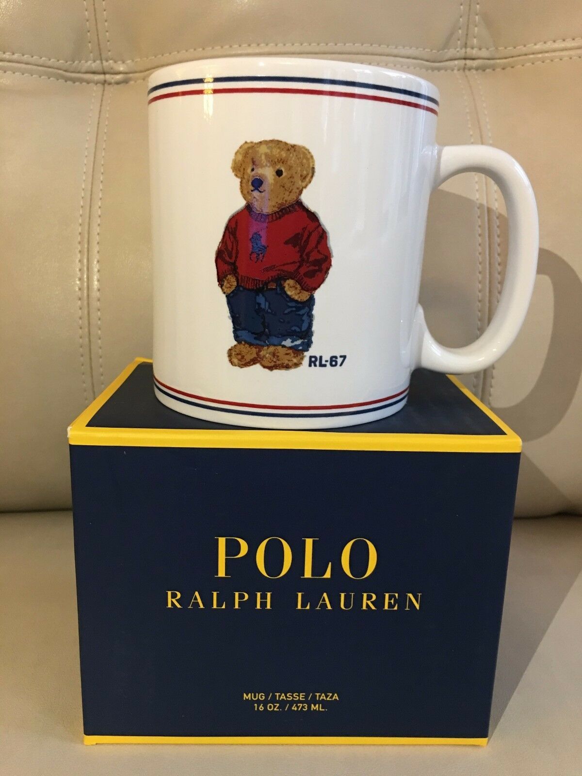 NEW IN BOX LIMITED EDITION Polo Ralph Lauren BEAR MUG 16oz 473ml WHITE