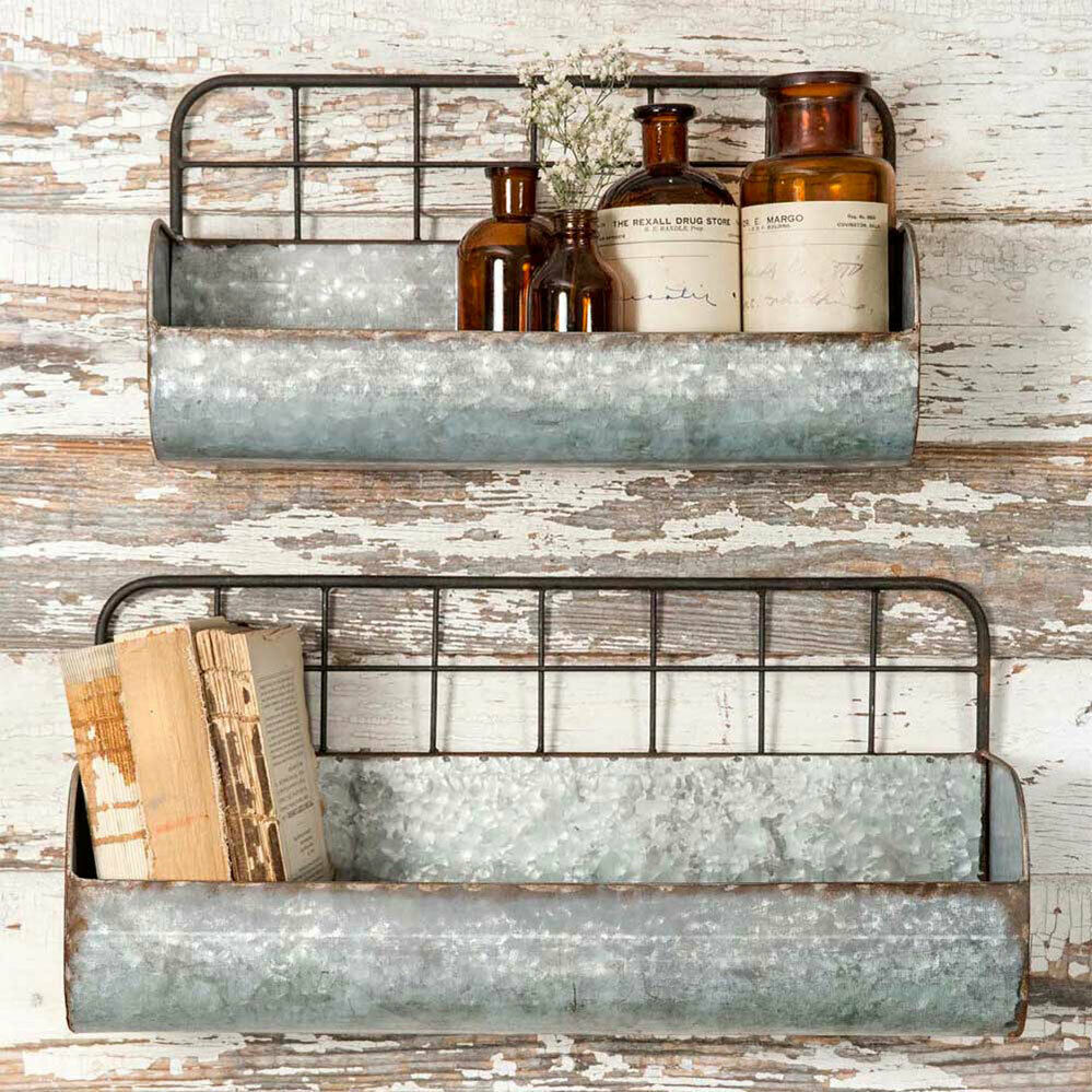 Wire Back Wall Bins in Distressed Metal - 2