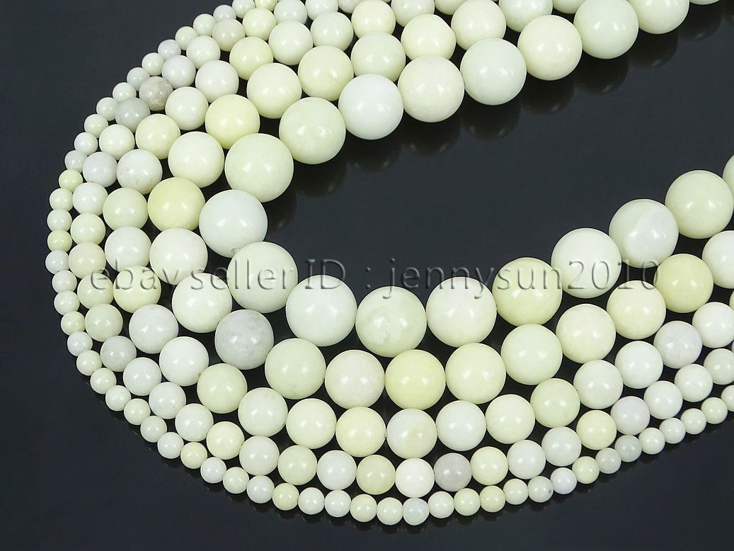 Natural Cream Jade Gemstone Round Beads 15'' Strand 4mm 6mm 8mm 10mm 12mm
