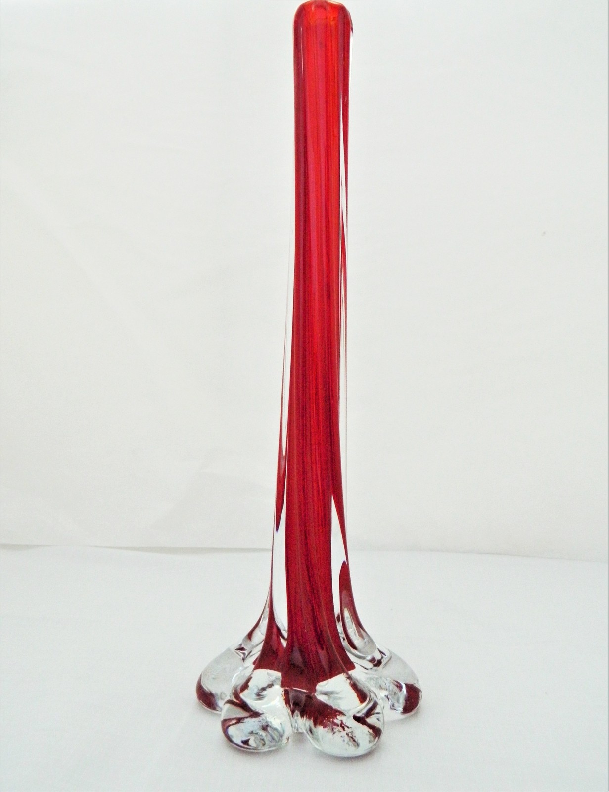 Vintage Red Fluted Bud Vase Art Glass One Bud Vase Home Decor
