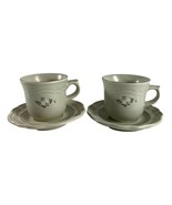 Pfaltzgraff Heirloom Pattern Coffee Tea Cups Saucers Set of 2 Grey White... - $14.85