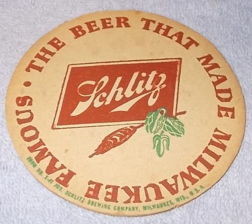 Schlitz Beer Mat Coaster Two Sided A Milwaukee Wi 1940's - Coasters